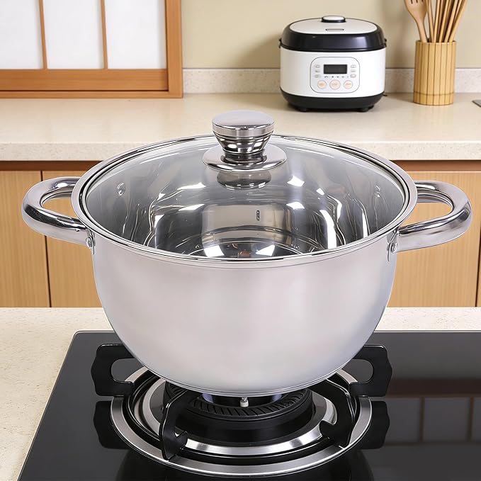 Haofy 15Pcs Stainless Steel Cookware Set Pots and Pans with Lids Shovel Spoons for Induction Kitchen Cooking