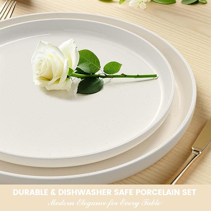 Plates and Bowls Sets Scratch Resistant Dinnerware Sets for 8 24 Pieces Porcelain Ceramic Dishware Dishes Set Modern Stoneware Kitchen Dinner Set Microwave and Dishwasher Safe Cream White