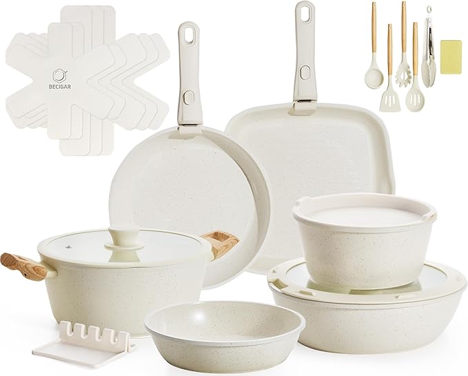 23PCS Ceramic Pots and Pans SetNonstick Removable Handle Pots and Pans Set Stackable Pan Set Ceramic Nonstick Pan Non Stick for Easy Cooking
