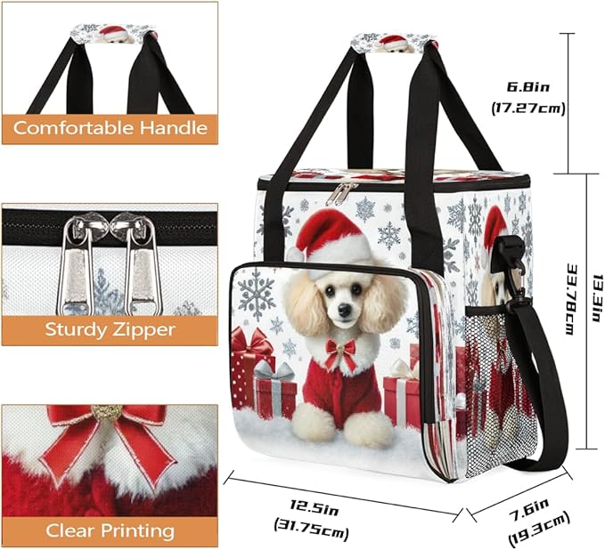 Merry Christmas Dog Snowflake Gift Coffee Maker Carring Bag Travel Carrying Storage Tote Bag Compatible with Keurig K-Mini or K-Mini Plus Portable Single Serve Coffee Brewer Case with Pockets