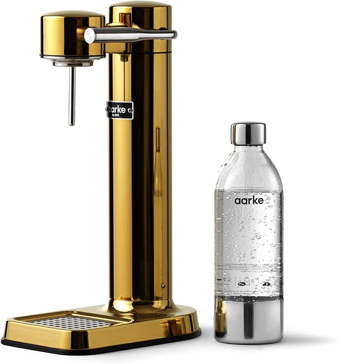 Aarke Carbonator lll Sparkling &amp Carbonation Water Machine Stainless Steel with PET BPA-Free Reusable Bottle Volume 1L/34 fl oz (Gold)