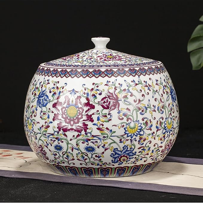Rice Dispenser Airtight Storage Bucket Home Rice Storage Box Ceramic Bucket Ceramic Grain Storage Container with Lid for Grains Snacks Candy Coffee Beans Food Dispenser Grain Dispenser(B)