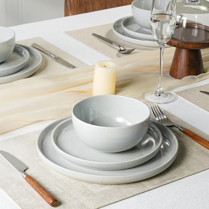 Kitchen Plates and Bowls Set Dinner Set for 4 Handpainted Dinner ware Sets Microwave Safe Plates and Bowls Sets Stone Plate Scratch Resistant (Moonstone)