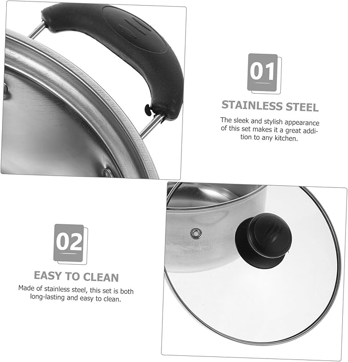 Cabilock 1Set Stainless Steel Cookware Set Noodle Pot Frying Pan Set Portable Kitchen Cooking Pots for Soups Stews and Milk Heat Insulated Handles for Home and Restaurant