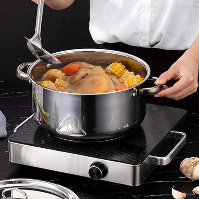 Stainless Steel Cookware Set High Temperature Proof Crack Proof 15Pcs Kitchen Pots and Pans with Lids Shovel Spoons for Frying Boiling Stewing