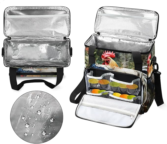Beautiful Rooster Flower Coffee Maker Travel Bag for Keurig K-Mini/K-Mini Plus Insulated Waterproof Tote with Pockets for K-Cup Portable Single-Serve Brewer Case