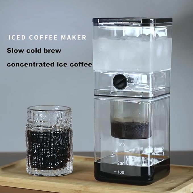 Iced Coffee Cold Brew Drip Tower Cold Brew Coffee Maker External Adjustment Switch Stainless Steel Filter Easy To Clean Heat Resistant For Home Office Bar Restaurant