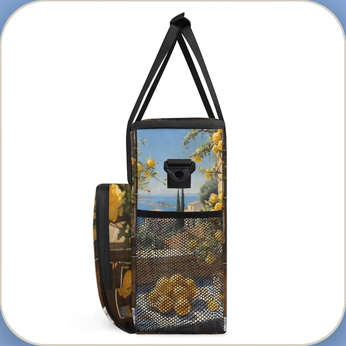 Seascape Lemon Coffee Maker Travel Bag for Keurig K-Mini/K-Mini Plus Insulated Waterproof Tote with Pockets for K-Cup Portable Single-Serve Brewer Case