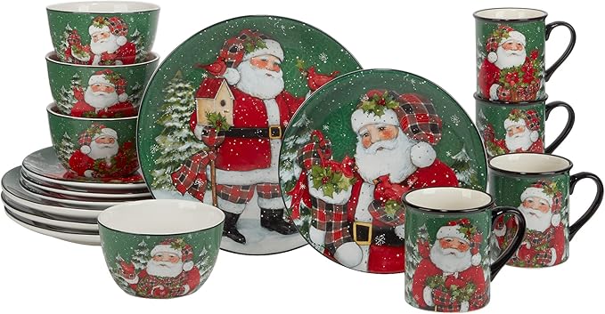 Certified International Christmas Lodge Santa 16 pc Dinnerware Set Service for 4