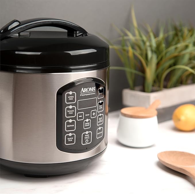 AROMA Professional Digital Rice Cooker Multicooker 4-Cup (Uncooked) / 8-Cup (Cooked) Steamer Slow Cooker Oatmeal Cooker STS Auto Keep Warm 2 Qt Stainless Steel Exterior ARC-954SBD