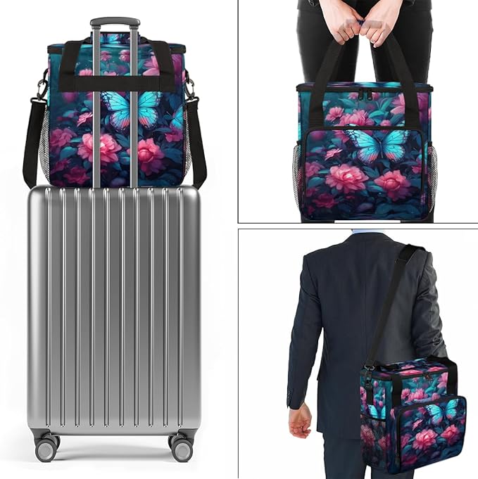 Dreamy Butterfly Coffee Maker Carrying Bag Cute Butterfly Travel Storage Bag Compatible with K-Mini or K-Mini Plus Single Serve Coffee Brewer Carrying Case with Multiple Pockets &amp Shoulder Strap