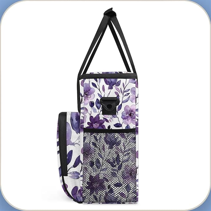 Flower Purple Coffee Maker Carring Bag Large Insulated Storage Organizer Case Tote Bags with Shoulder Strap for Travel Work Picnic