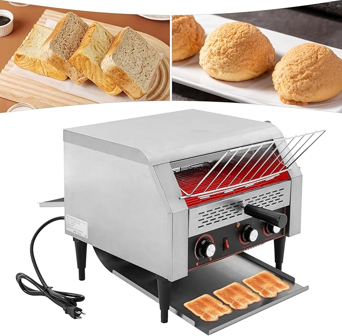 450 Slices/H Commercial Electric Conveyor Toaster w/ 7 Speed Adjustable Countertop Stainless Steel Bread Toaster for Bagel Burgers bun Baked Food Sandwich 2400W Heavy Duty Restaurant Toaster