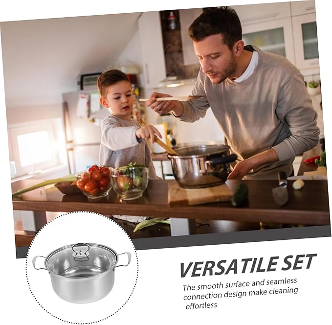Stainless Steel Cookware Set with Soup Pot Frying Pan Milk Pot with Thick Bottom Fast Heating and Comfortable Handles