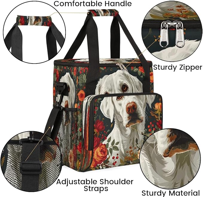 Rose Spring Summer Dog Coffee Maker Travel Bag for K-Mini or K-Mini Plus Single Serve Coffee Brewer Portable Storage Tote Case for Tarvel