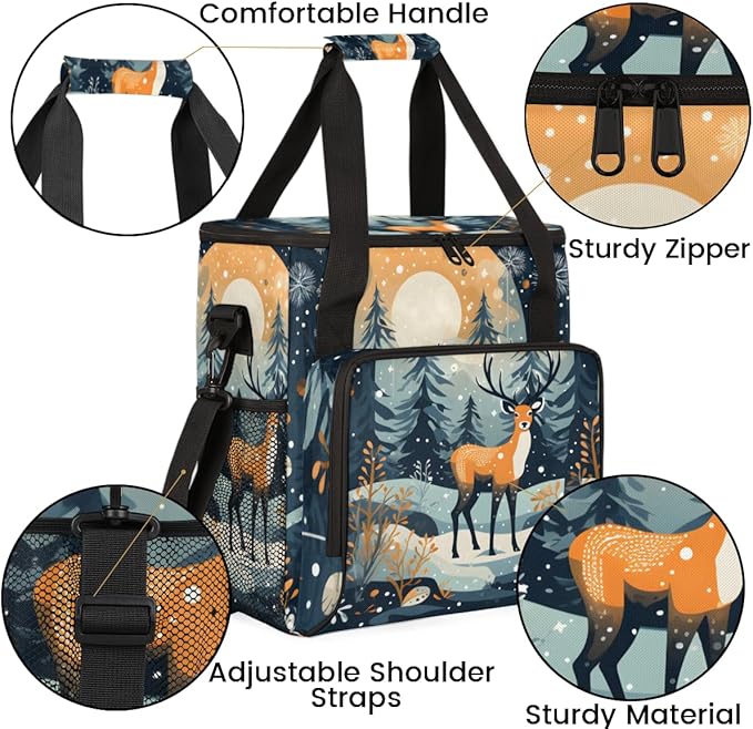 Winter Reindeer Coffee Maker Carrying Bag Christmas Elk Travel Storage Bag Compatible with K-Mini or K-Mini Plus Single Serve Coffee Brewer Carrying Case with Multiple Pockets &amp Shoulder Strap