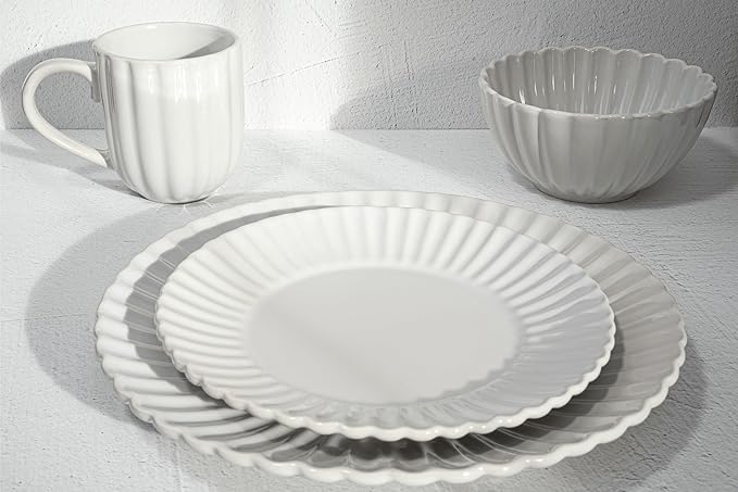 16 Piece Dinnerware Set Aruba (White Sand Dollar) Plates Bowls and Mugs Set for 4