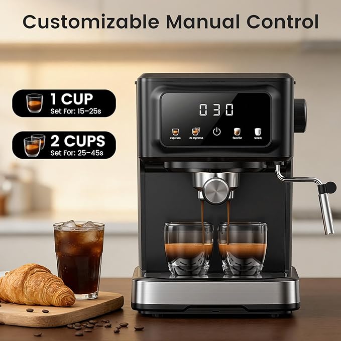 Espresso Machine 15 Bar Compact Electric Coffee Maker with Milk Frother for Latte &amp Cappuccino Expresso Coffee Machines Removable Water Tank Ideal for Home and Office Use - Cafetera Espresso