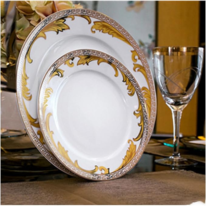 uropean Style Dinnerware Set Service for 6 Bone China Dinnerware Sets Unbreakable Porcelain Dinner Sets Coffee Cup and Saucer Tableware Set Steak Dinner Plates Dish Se golden hook-07
