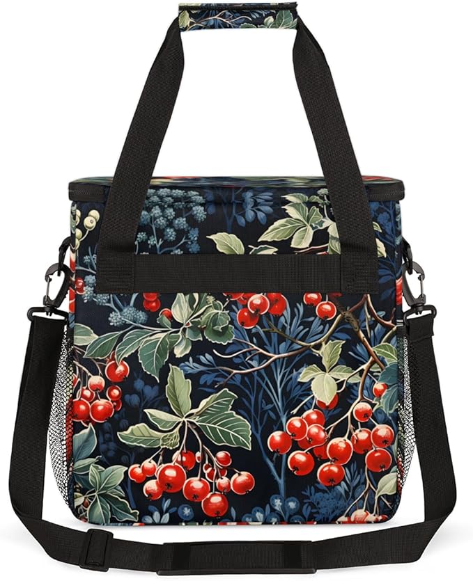 Christmas Holly Leaves Coffee Maker Carrying Bag Watercolor Holly Travel Storage Bag Compatible with K-Mini or K-Mini Plus Single Serve Coffee Brewer Carrying Case with Pockets &amp Shoulder Strap