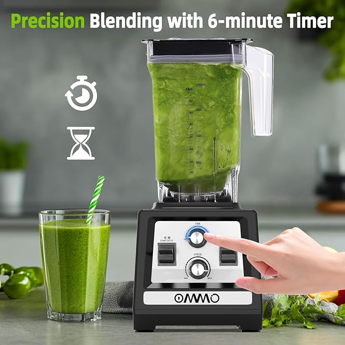 OMMO Blender for Smoothies: 1800W Peak Blenders for Kitchen 68oz BPA-Free Pitcher Timer &amp Speed Control 6 Stainless Steel Blades Dishwasher Safe Blender for Ice Crush/Smoothies/Frozen Drinks/B