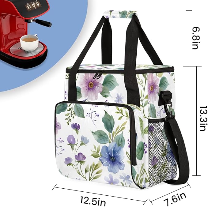 Dainty Flower Coffee Maker Carrying Bag Portable Travel Storage Tote Bag Compatible with K-Mini or K-Mini Plus Single Serve Coffee Brewer Carrying Case with Multiple Pockets &amp Shoulder Strap