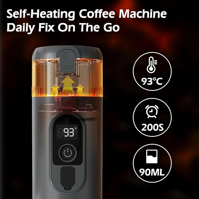 Portable Electric Espresso Machine Self Heating Small Travel Espresso Coffee Maker for Camping RV Hiking Office(Grey)