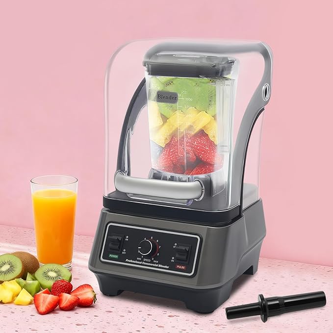 2L/67.63oz Commercial Blender1600W 110V Professional Blender with Soundproof ShieldMulti-speed Settings Blending Machine for SmoothieMilkShake