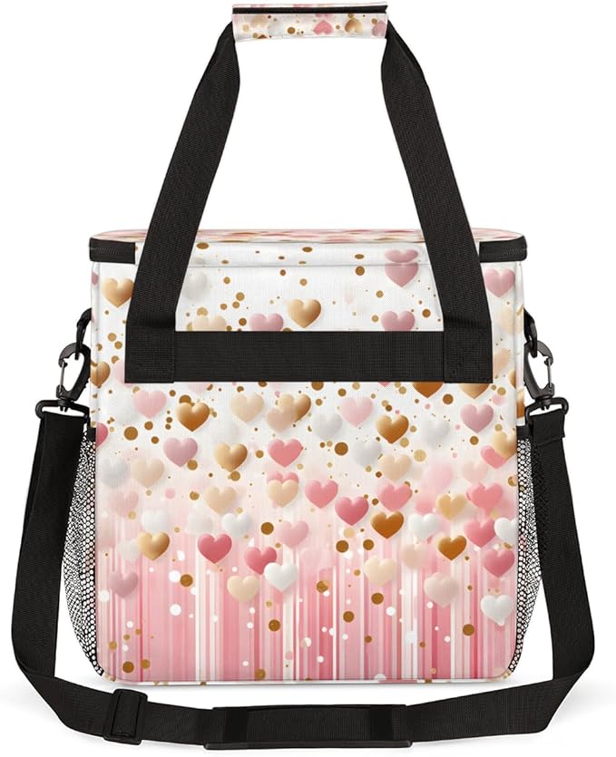 Pink Gold Heart Coffee Maker Carrying Bag Portable Travel Storage Tote Bag Compatible with K-Mini or K-Mini Plus Single Serve Coffee Brewer Carrying Case with Multiple Pockets &amp Shoulder Strap