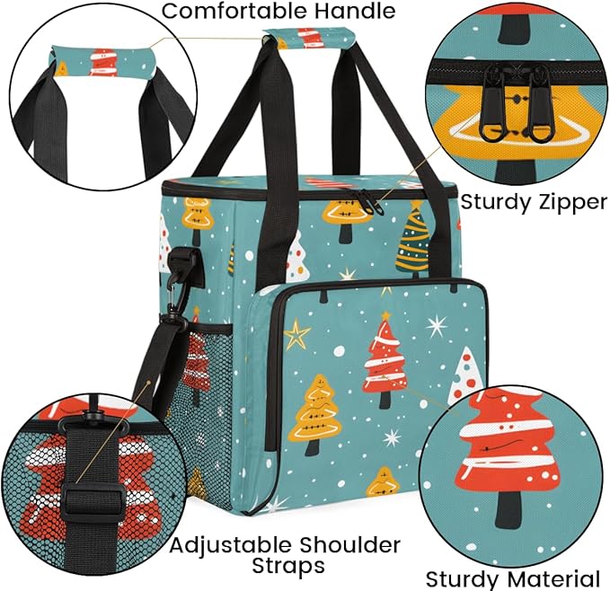 Glitter Tree Coffee Maker Carrying Bag Christmas Festivals Travel Storage Bag Compatible with K-Mini or K-Mini Plus Single Serve Coffee Brewer Carrying Case with Multiple Pockets &amp Shoulder Stra