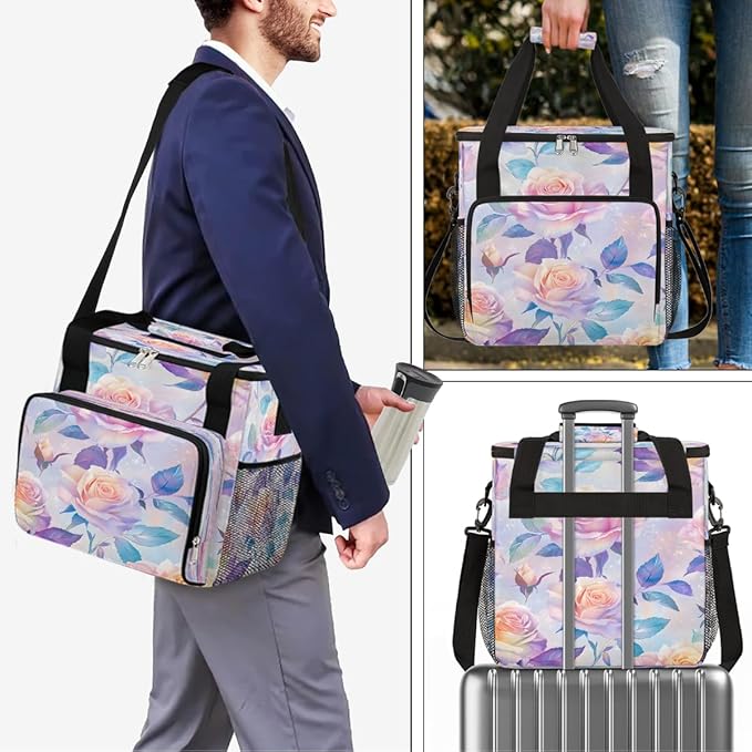 Pink Roses Coffee Maker Carring Bag Travel Carrying Storage Tote Bag Compatible with Keurig K-Mini or K-Mini Plus Portable Single Serve Coffee Brewer Case with Pockets for K-cup Pods