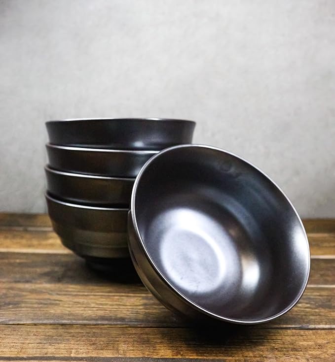 Ebros Gift Iron Black Clay Underglaze Technique Tetsu Kesho Porcelain Dinnerware Kitchen Set Asian Japanese Restaurant Supply (Pack Of 5 Medium Soup Salad Rice Bowls 24oz)