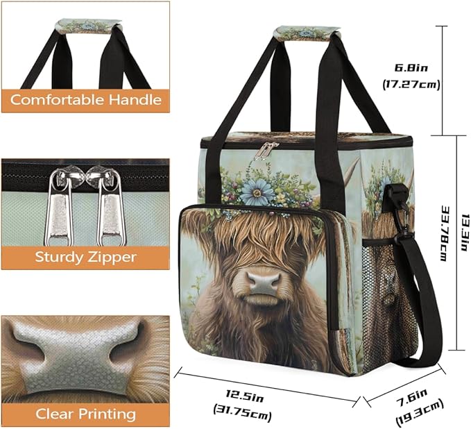 Alpine Cow Flower Coffee Maker Carring Bag Travel Carrying Storage Tote Bag Compatible with Keurig K-Mini or K-Mini Plus Portable Single Serve Coffee Brewer Case with Pockets for K-cup Pods