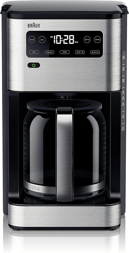 Braun PureFlavor 14‑Cup Programmable Coffee Maker – Fast Brew Speed Touch Display Bold &amp Brew‑Over‑Ice Modes FlavorCarafe &amp Adjustable Warm Plate