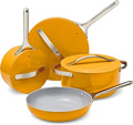 Caraway Non-stick Ceramic Cookware Set (12 Piece) Pots Pans Lids and Kitchen Storage - PFAS &amp PFOA Free - Oven Safe Pan Set &amp Compatible with All Stovetops - Marigold