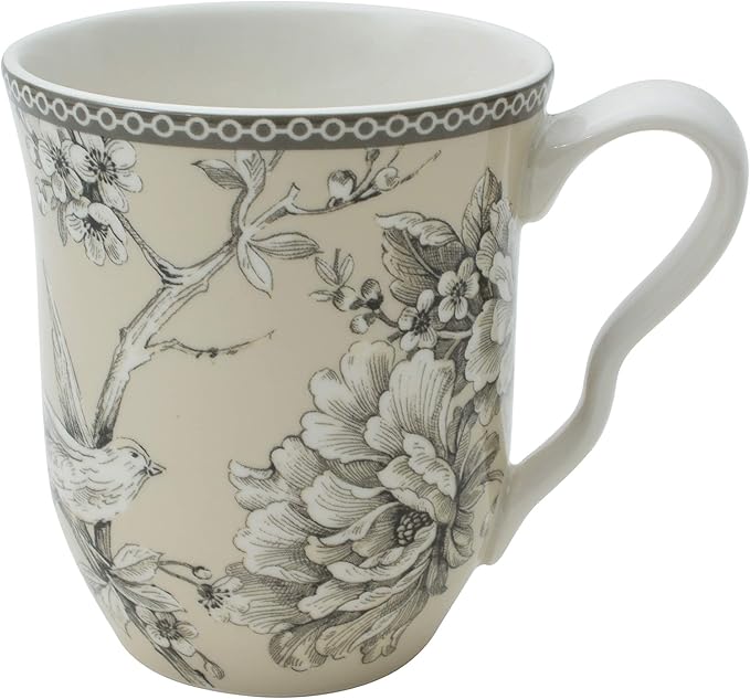 222 Fifth Adelaide 32-Piece Porcelain Dinnerware Set – Service for 4 Romantic Bird &amp Floral Design Everyday Big Dinner Plates and Bowls Sets Microwave &amp Dishwasher Safe