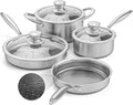 AuFranc® Hybrid Nonstick Stainless Steel Pots and Pans Set Induction Cookware Set with Tempered Glass Lids Non-stick Pot and Pan Set Suitable for All Cooktops Non-Toxic Dishwasher &amp Oven Safe