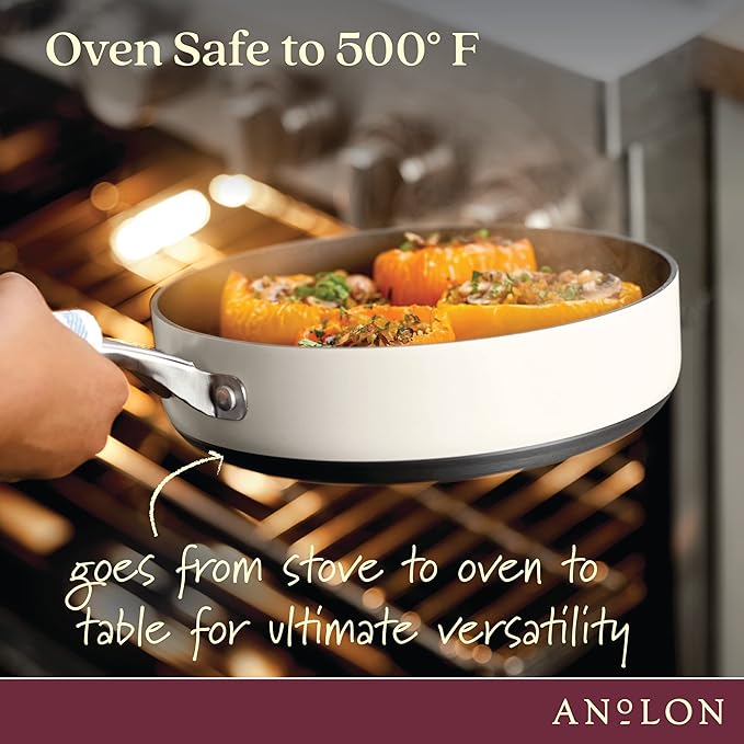 Anolon Achieve Hard Anodized Nonstick Cookware/Pots and Pans Set 10 Piece - Cream