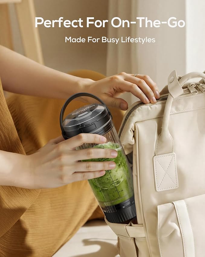 Sangcon Personal Portable Blender for Shakes &amp Smoothies 6000mAh Cordless USB-C Rechargeable Blender with 2 Blend Modes Leakproof Travel Lid Dishwasher Safe Ideal for Gym Office Kitchen BPA-F
