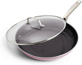 Blue Diamond 12 Nonstick Frying Pan with Lid Diamond Infused PFAS &amp PTFE-Free Ceramic Skillet Dishwasher &amp Oven Safe Stay Cool Handle Durable Non Toxic Metal Utensil Safe Glass Lid Pink