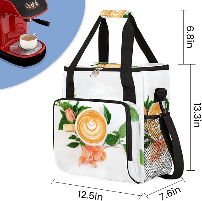 Coffee Latte Art Leaves Coffee Maker Carrying Bag Coffee Machine Travel Storage Tote Bag Compatible with K-Mini or K-Mini Plus Portable Single Serve Coffee Brewer Case with Pockets for K-Cup Pods