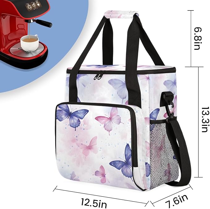 Abstract Butterfly Coffee Maker Carrying Bag Retro Butterfly Travel Storage Bag Compatible with K-Mini or K-Mini Plus Single Serve Coffee Brewer Carrying Case with Multiple Pockets &amp Shoulder St