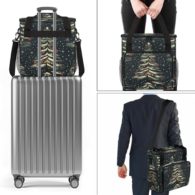 Modern Tree Xmas Coffee Maker Carrying Bag Portable Travel Storage Tote Bag Compatible with K-Mini or K-Mini Plus Single Serve Coffee Brewer Carrying Case with Multiple Pockets &amp Shoulder Strap