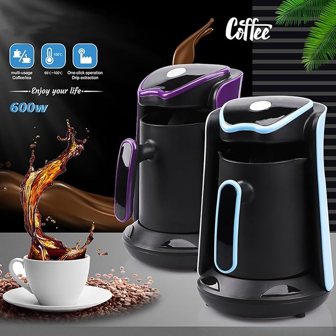 Electric Coffee Maker 600WTurkish Arabic Greek Coffee Pot Maker Brewer Coffee Maker Includes 17.6oz (500ML) 4 Cup Coffee Cups Automatic Shut-Off for Home Office