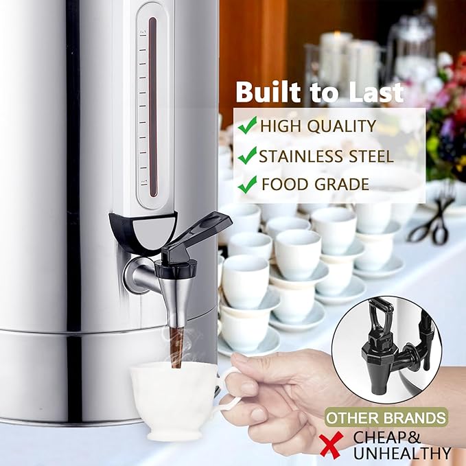 Commercial Coffee Urn 24L 160Cup Stainless Steel Quick Brew Hot Dispenser for Catering Commercial Grade Large Capacity Coffee Maker For Meeting Rooms Church School Stainless Steel