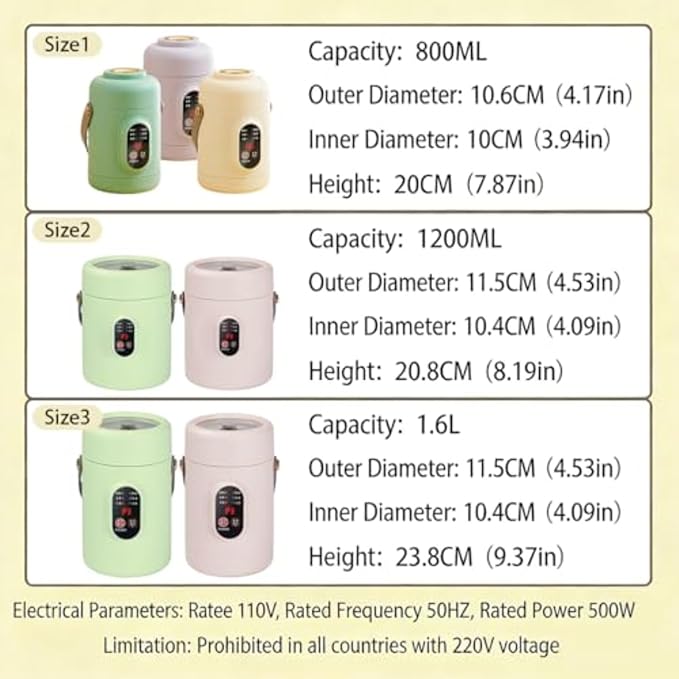 Multifunctional Health Pot 500W Portable Mini Electric Cooker with Ceramic Glaze Inner &amp Steamer 12-Hour Timer Keep-Warm for Soup Noodles in Dorm Office Travel (Khaki800ml)