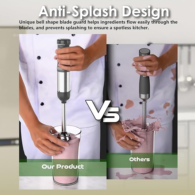 Cordless Immersion Hand Blender 5-in-1 Variable Speed blender handheldRechargeable with 2000mAh Battery BPA-Free &amp Dishwasher-Safe Accessories:700ml BeakerChopperWhisk &amp Milk FrotherGrey