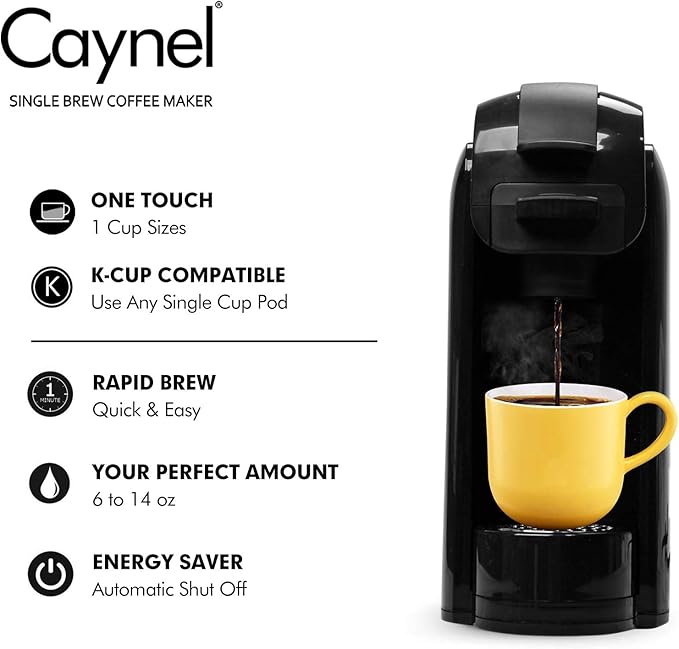 Single Serve Coffee Maker Coffee Machine for Most Single K-Cup Pods and Ground Coffee Included Reusable Coffee Filter. Removable Water Tank Rapid Brew Technology 1000 Watts (Black)