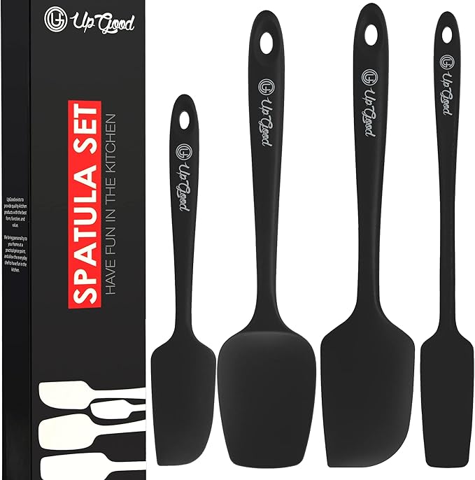 UpGood Silicone Spatula Set 600°F - High Heat Resistant Nonstick Small and Large Kitchen Spatulas - Flexible BPA Free Professional Grade Cookware - Utensils for Cooking Baking Mixing(4 Pcs Black)