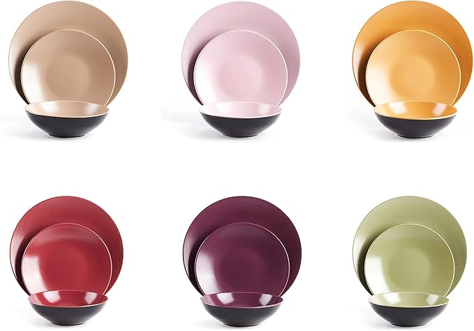 Colors Life 18pc Dinnerware SetOutside Shinny Black + Inside Matte Finished Color Very Berry